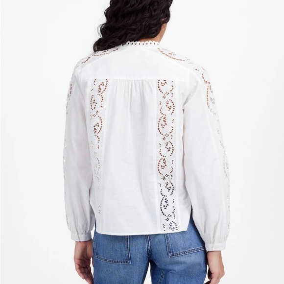 Madewell Lace-Inset Pintucked Button-Up Top - Picture 3 of 6
